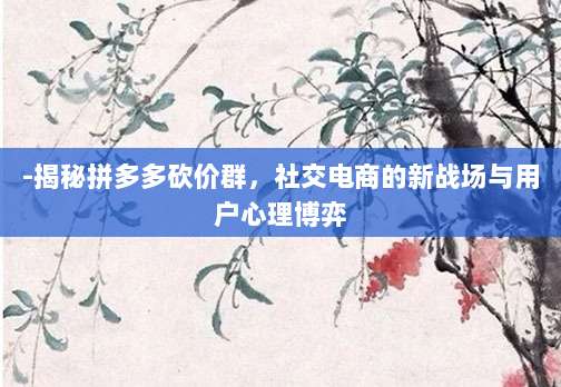 -揭秘拼多多砍价群,社交电商的新战场与用户心理博弈