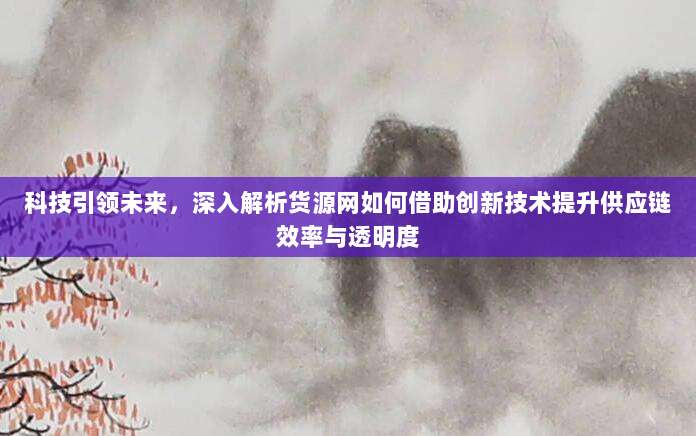 科技引领未来,深入解析货源网如何借助创新技术提升供应链效率与透明度