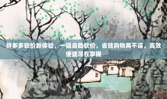 拼多多砍价新体验，一键自助砍价，省钱购物两不误，高效便捷尽在掌握