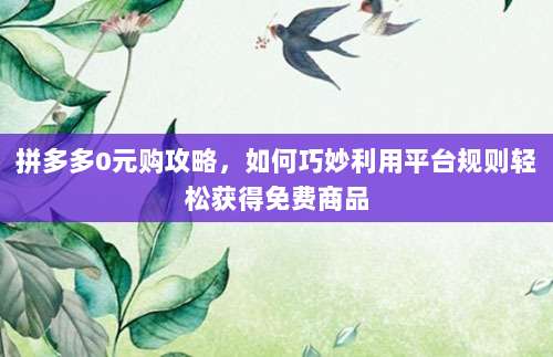 拼多多0元购攻略，如何巧妙利用平台规则轻松获得免费商品