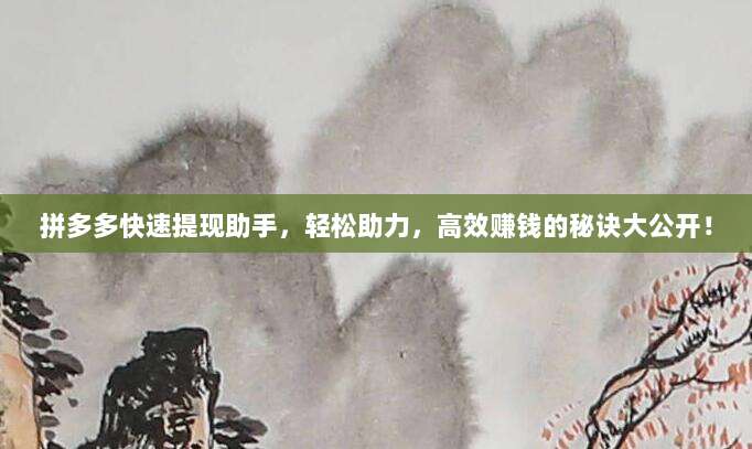 拼多多快速提现助手，轻松助力，高效赚钱的秘诀大公开！