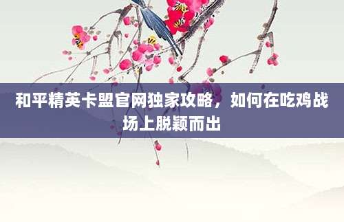 和平精英卡盟官网独家攻略，如何在吃鸡战场上脱颖而出