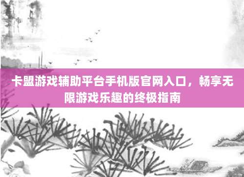 卡盟游戏辅助平台手机版官网入口，畅享无限游戏乐趣的终极指南