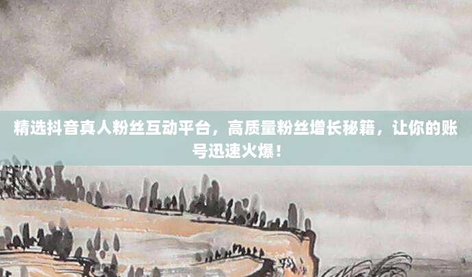 精选抖音真人粉丝互动平台，高质量粉丝增长秘籍，让你的账号迅速火爆！
