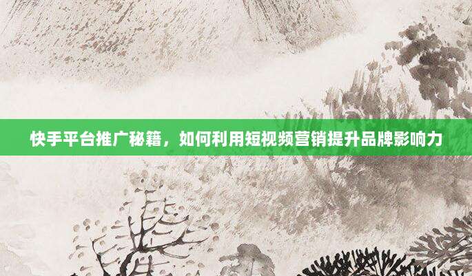 快手平台推广秘籍，如何利用短视频营销提升品牌影响力