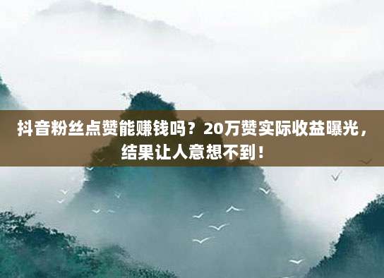 抖音粉丝点赞能赚钱吗？20万赞实际收益曝光，结果让人意想不到！