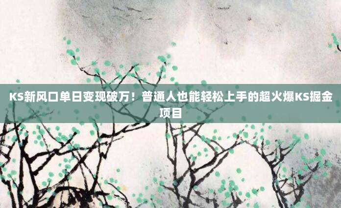 KS新风口单日变现破万!普通人也能轻松上手的超火爆KS掘金项目