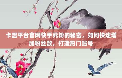 卡盟平台官网快手死粉的秘密，如何快速增加粉丝数，打造热门账号