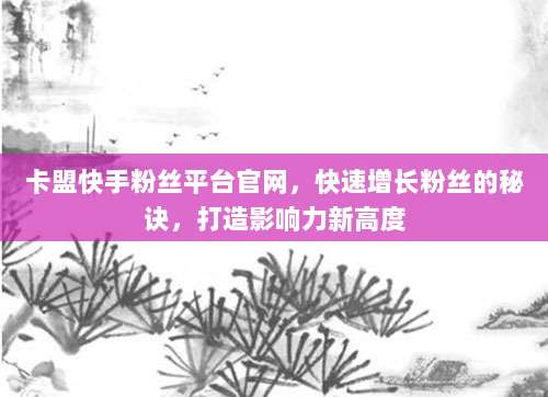 卡盟快手粉丝平台官网，快速增长粉丝的秘诀，打造影响力新高度