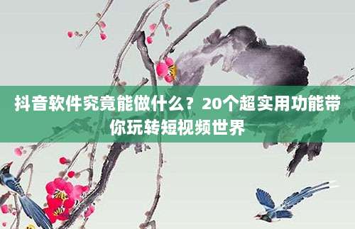 抖音软件究竟能做什么?20个超实用功能带你玩转短视频世界