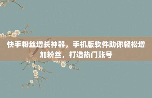 快手粉丝增长神器,手机版软件助你轻松增加粉丝,打造热门账号