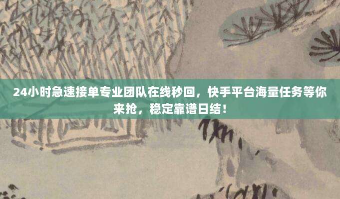 24小时急速接单专业团队在线秒回，快手平台海量任务等你来抢，稳定靠谱日结！