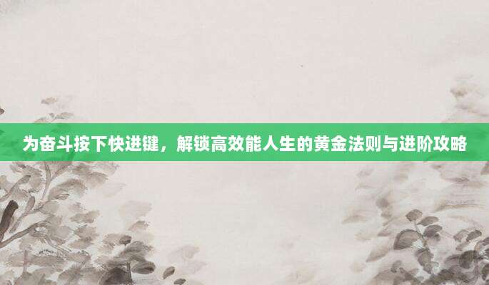 为奋斗按下快进键,解锁高效能人生的黄金法则与进阶攻略