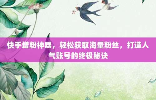 快手增粉神器，轻松获取海量粉丝，打造人气账号的终极秘诀